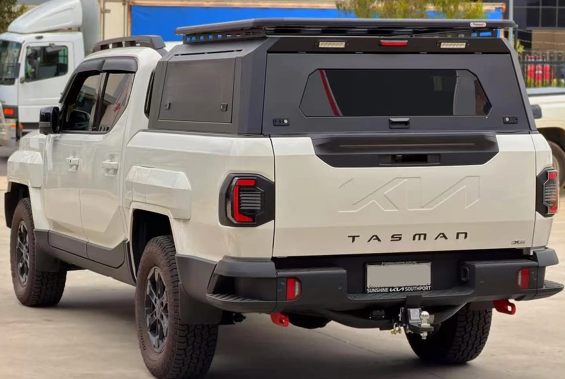 View of the Kia Tasman Aluminium Canopy | Heavy Duty Matte Black | TradeCap
