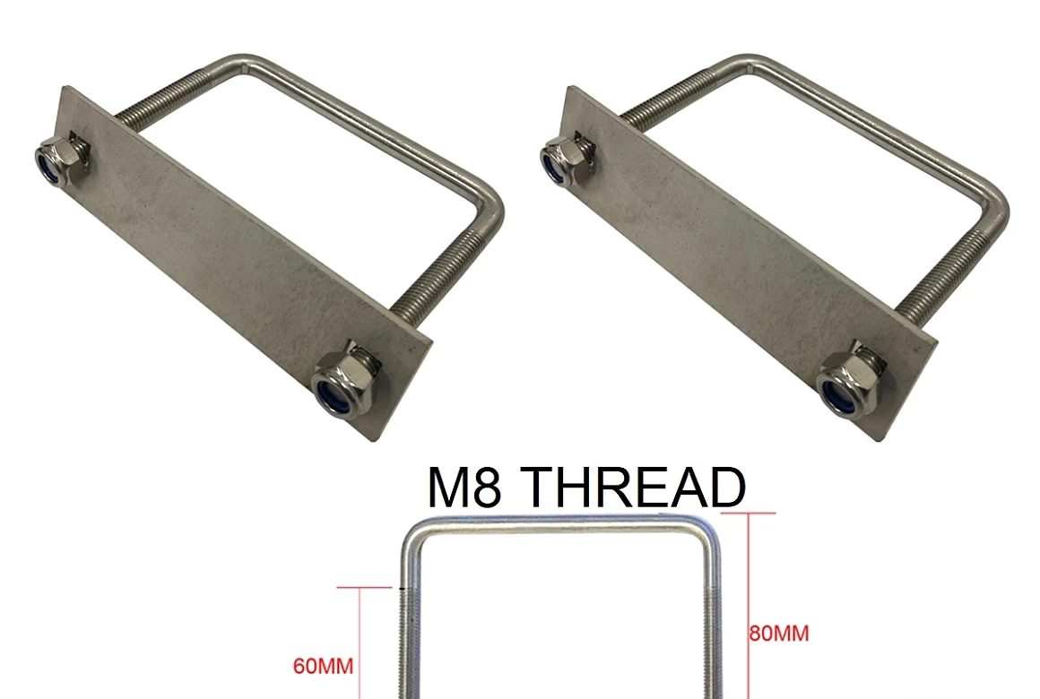 2 x Stainless Steel U Bolt Kit M8 80MM Length with Nylon Nut 4X4 Roof Rack Basket Universal