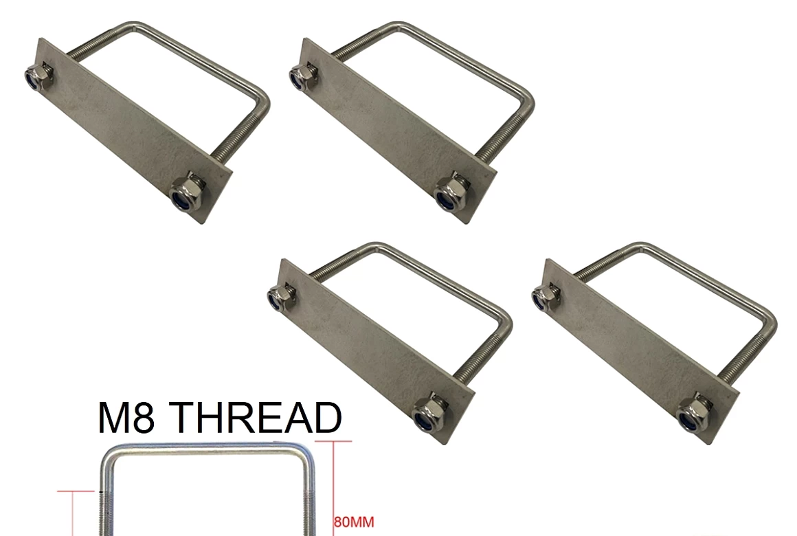 4 x Stainless Steel U Bolt Kit M8 80MM Length with Nylon Nut 4X4 Roof Rack Basket Universal