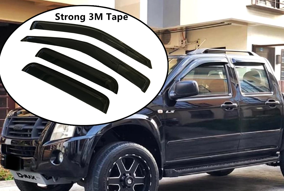 Weather shields for ISUZU D-MAX Dual Cab 08-12 model Holden Rodeo Colorado Tinted Black 