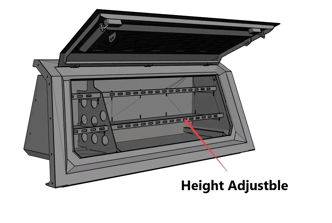 Steel Canopy Side Storage Bin w/ Shelving (Drivers Side)