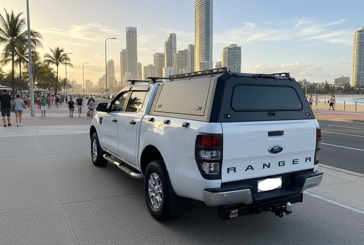 View of the Original Tradecap Aluminium Canopy + Roof Rack Powder Coated - Ford Ranger PX123 & Mazda BT50 Powder Coated 