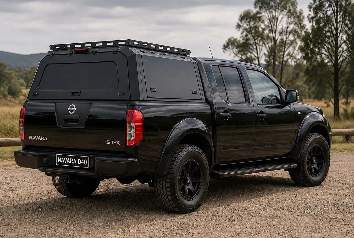 View of the Roof Rack + Gen 1 Aluminium Canopy for Nissan Navara D40