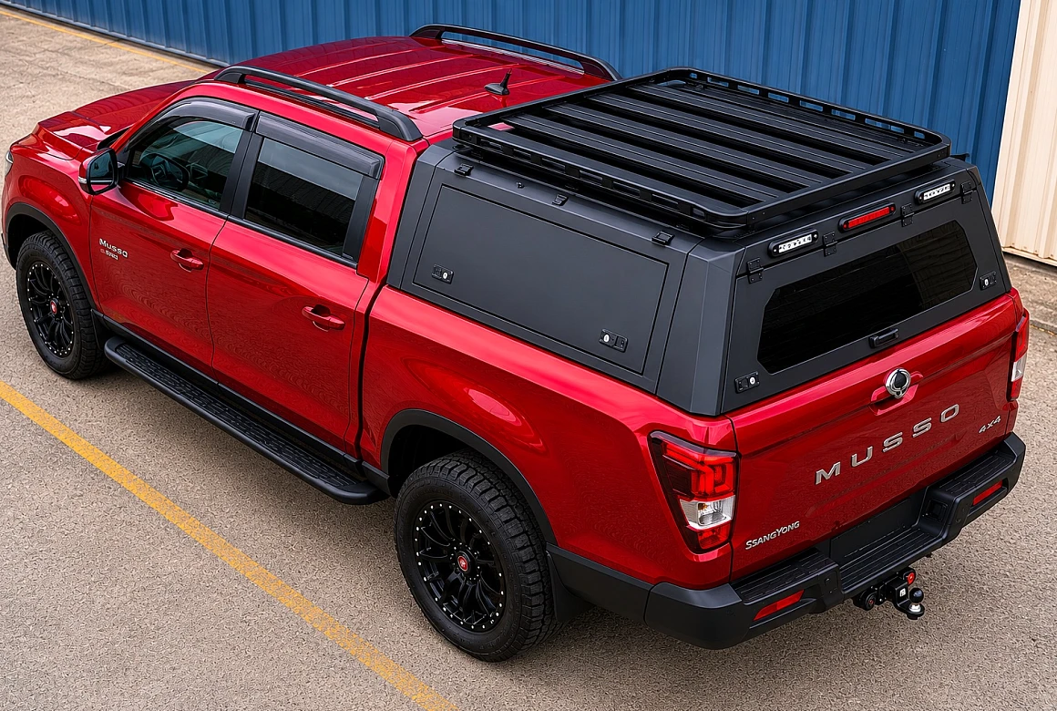 View of the Gen 2 TRADECAP Steel Canopy for SSANGYONG MUSSO SWB 2018+ not XLV Tub