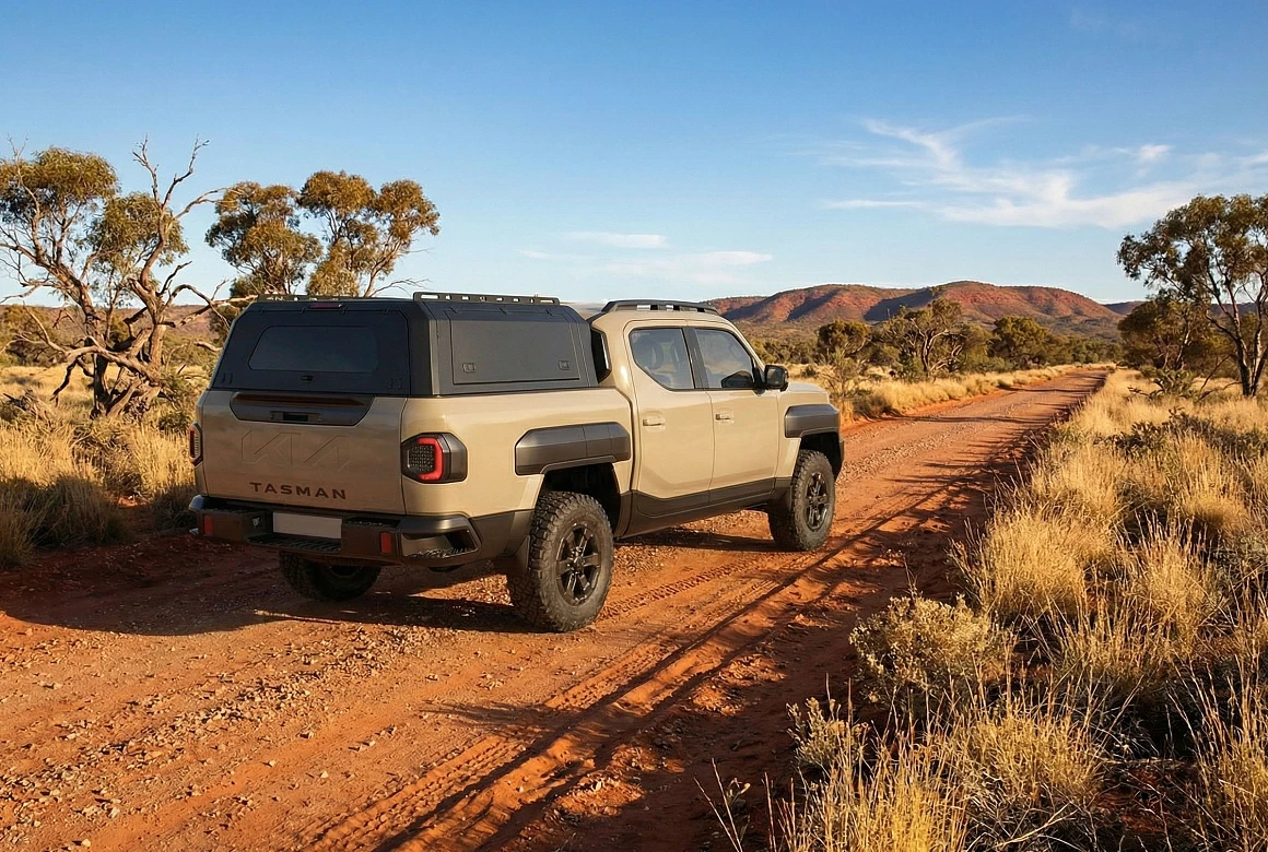 View of the Kia Tasman Aluminium Canopy | Heavy Duty Matte Black | TradeCap