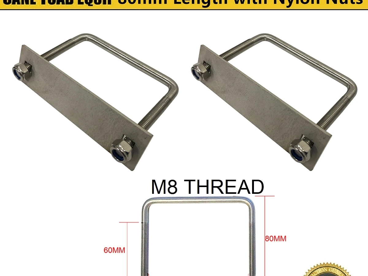 2 x Stainless Steel U Bolt Kit M8 80MM Length with Nylon Nut 4X4 Roof Rack Basket Universal