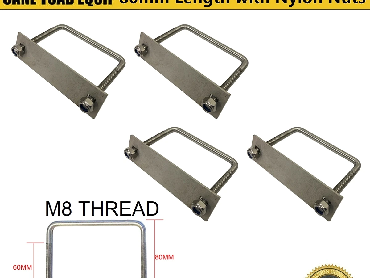 4 x Stainless Steel U Bolt Kit M8 80MM Length with Nylon Nut 4X4 Roof Rack Basket Universal