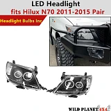 Headlights Black DRL Halo Projector Angel Eyes Pair Fits Toyota HILUX N70 2011-2015