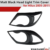 Matte Black Headlight Front Protector Trim Cover Pair for Toyota Hilux 2005-2011