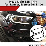 White LED Front Head Light Lamp Covers Trim for Ford Ranger PX2 PX3/Everest 2015-20