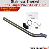 Stainless Snorkel Air Intake fits Ford Ranger PX2 PX3 2015-On Brushed 4'' 304 4WD