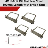 Stainless Steel U Bolt Kit M8 100MM Length with Nylon Nut 4 Set Roof Rack Basket Universal 4X4 