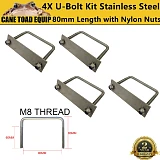 4 x Stainless Steel U Bolt Kit M8 80MM Length with Nylon Nut 4X4 Roof Rack Basket Universal