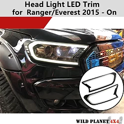 White LED Front Head Light Lamp Covers Trim for Ford Ranger PX2 PX3/Everest 2015-20