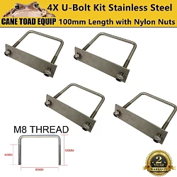 Stainless Steel U Bolt Kit M8 100MM Length with Nylon Nut 4 Set Roof Rack Basket Universal 4X4 