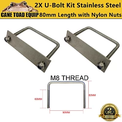 2 x Stainless Steel U Bolt Kit M8 80MM Length with Nylon Nut 4X4 Roof Rack Basket Universal