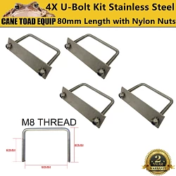 4 x Stainless Steel U Bolt Kit M8 80MM Length with Nylon Nut 4X4 Roof Rack Basket Universal