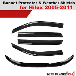 Bonnet Protector & Window Visors WeatherShields suit Toyota Hilux 2005-2011 combo