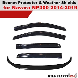 Bonnet Protector & WeatherShields Window Visors suit Navara NP300 D23 2014-2020 Combo deal