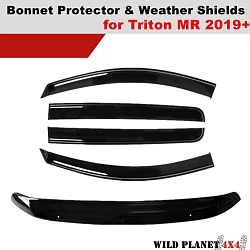 Bonnet Protector & WeatherShields Window Visors suit Mitsubishi Triton MR 2019+ Combo Deal