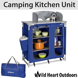 Camping Kitchen Unit Cook Table Foldable Storage Cupboard Windshield