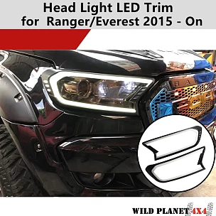 Image of White LED Front Head Light Lamp Covers Trim for Ford Ranger PX2 PX3/Everest 2015-20