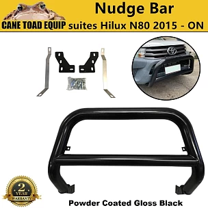 Image of 3" Nudge Bar For Toyota Hilux N80 Steel Gloss Black Grill Guard 2015-On 4WD 2wd