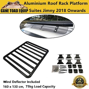 Image of Aluminium Roof Rack for Jimny+Wind Deflector Platform Slimline 2018 Onwards 160x130cm Low Profile