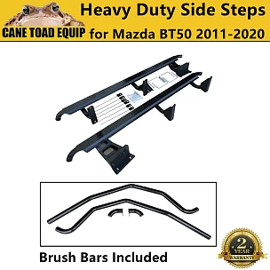 Image of Heavy Duty Steel Side Steps Rock Sliders+Brush Bar Fit Mazda BT50 UP UR 2011-2020 Dual Cab B32P BT-50