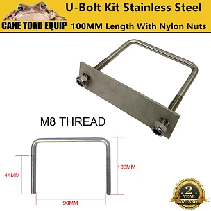 Image of Stainless Steel U Bolt Kit M8 100mm Length with Nylon Nut Roof Rack Basket Universal 4X4