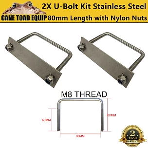 Image of 2 x Stainless Steel U Bolt Kit M8 80MM Length with Nylon Nut 4X4 Roof Rack Basket Universal