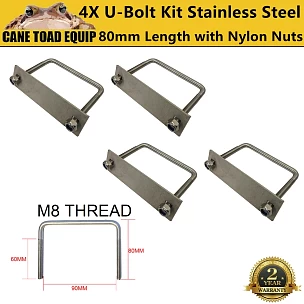 Image of 4 x Stainless Steel U Bolt Kit M8 80MM Length with Nylon Nut 4X4 Roof Rack Basket Universal
