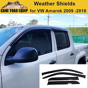 Image of Premium Weather Shields 4 PCS For Volkswagen VW Amarok 2009-2020 Dual Cab Black Tinted Window Visors