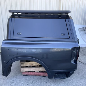 Image of TRADECAP Aluminium Canopy with Aluminium Rack Platform for Ranger Next Gen 2022-Current & New VW Amarok 2023+ Dual Cab Ute Tub Heavy Duty Matte Black Powder Coated with front and rear window