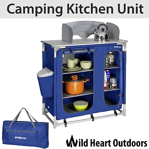 Image of Camping Kitchen Unit Cook Table Foldable Storage Cupboard Windshield