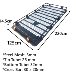 Image of Roof Rack Basket Full Length Gutter Fit 220x 123cm fits Nissan Patrol GU GQ MQ Landcruiser 80