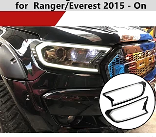 Image of White LED Front Head Light Lamp Covers Trim for Ford Ranger PX2 PX3/Everest 2015-20