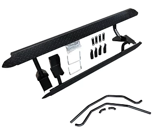 Image of Heavy Duty Steel Side Steps / Rock Sliders with Brush Bars for Toyota Hilux N80