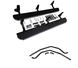 Image of Heavy Duty Steel Side Steps / Rock Sliders with Brush Bars for Nissan Navara D22