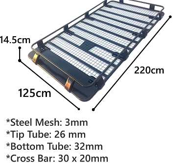 Image of Roof Rack Basket Full Length Gutter Fit 220x 123cm fits Nissan Patrol GU GQ MQ Landcruiser 80