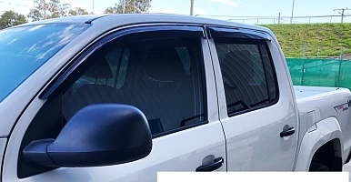 Image of Premium Weather Shields 4 PCS For Volkswagen VW Amarok 2009-2020 Dual Cab Black Tinted Window Visors