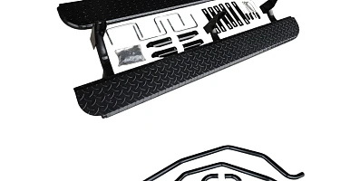 Image of Heavy Duty Steel Side Steps / Rock Sliders with Brush Bars for Nissan Navara D22
