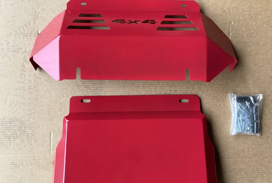 3mm Bash Plates 3pc Front Sump Guard for Toyota Hilux 2015+ N80 Underbody Protection  Red 4X4 