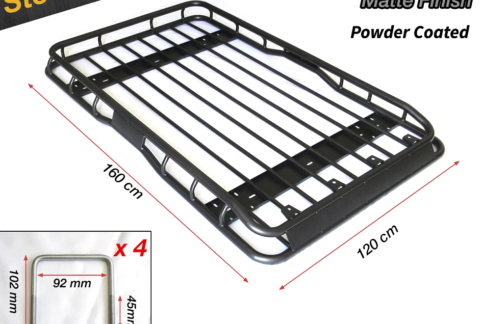 1.6m Universal Steel Roof Rack One piece Powder Coated Basket Luggage Carrier Car 4WD